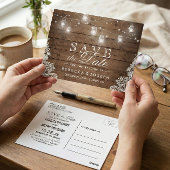 Rustikale Mason Jar Lights Lace Wedding Save the D Postkarte