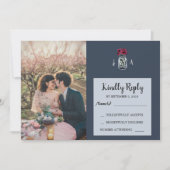 Rustikale Mason Jar Marine Blue Foto Hochzeit RSVP Einladung (Vorderseite)
