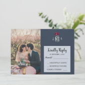 Rustikale Mason Jar Marine Blue Foto Hochzeit RSVP Einladung (Stehend Vorderseite)