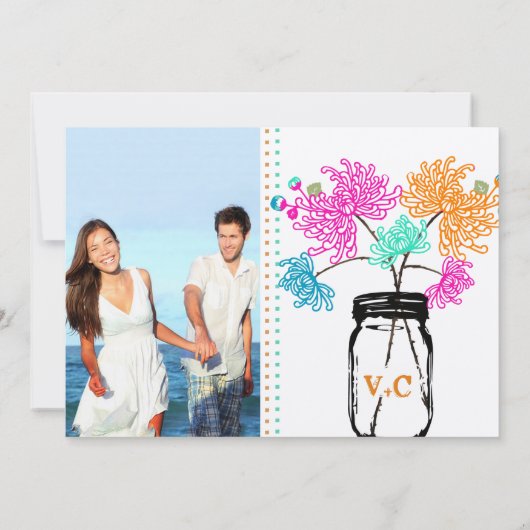 Rustikale Mason Jar Mint Pink Coral Aquamarine Hoc Einladung (Rückseite)