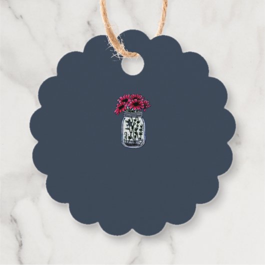 Rustikale Mason Jar Monogramm blaue Hochzeit Geschenkanhänger (Rückseite)