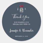 Rustikale Mason Jar Monogramm blaue Hochzeit Runder Aufkleber (Vorderseite)