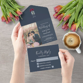 Rustikale Mason Jar Monogramm Foto Blau Hochzeit All In One Einladung