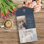 Rustikale Mason Jar Monogramm Foto Blau Hochzeit All In One Einladung