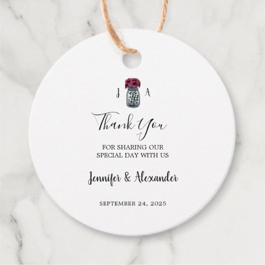 Rustikale Mason Jar Monogramm Landhochzeit Geschenkanhänger (Vorderseite)