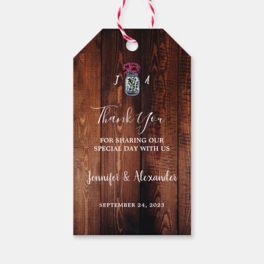 Rustikale Mason Jar Monogramm Landhochzeit Geschenkanhänger (Vorderseite)