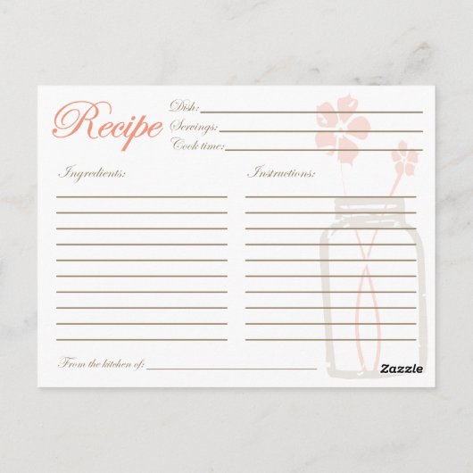 Rustikale Mason Jar Rezept Duschkarte Koralle Postkarte (Rückseite)