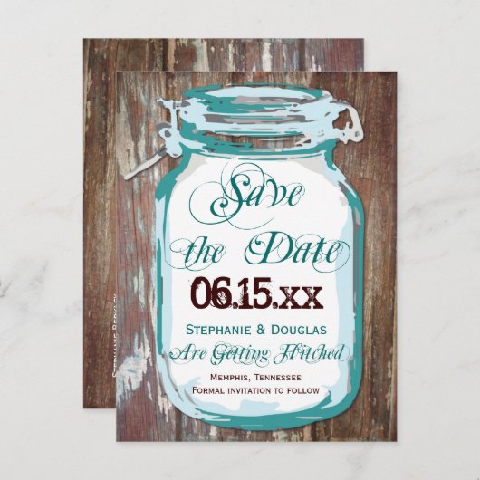 Rustikale Mason Jar Save the Date Postkarten (Vorne/Hinten)
