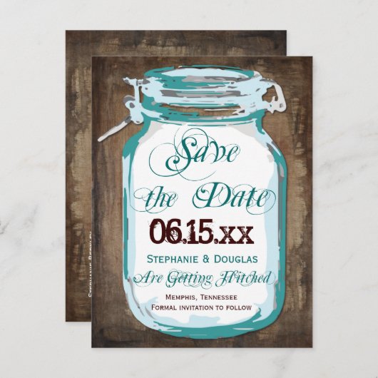 Rustikale Mason Jar Save the Date Postkarten (Vorne/Hinten)