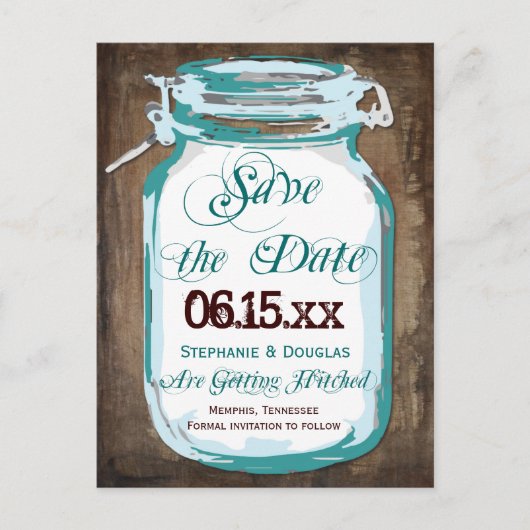 Rustikale Mason Jar Save the Date Postkarten (Vorderseite)