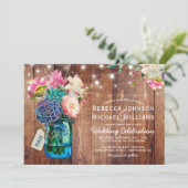 Rustikale Mason Jar String Lights Blumenhochzeit Einladung (Stehend Vorderseite)