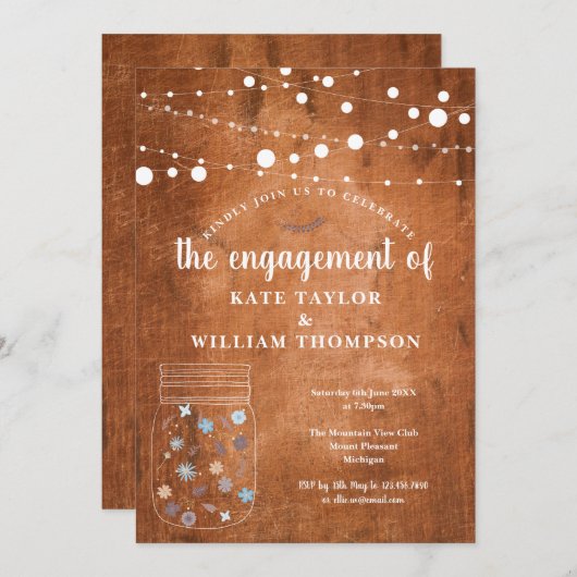 Rustikale Mason Jar String Lights Engagement Party Einladung (Vorne/Hinten)
