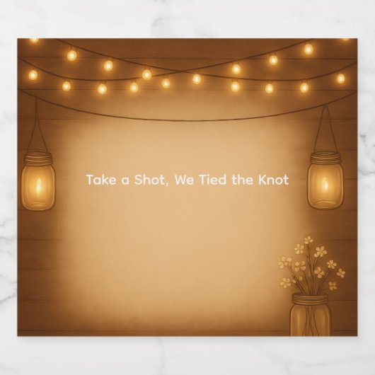 Rustikale Mason Jar & String Lights Hochzeit Alkoholflaschenetikett (Einzelnes Label)