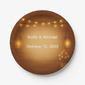 Rustikale Mason Jar & String Lights Hochzeit Pappteller (Vorderseite)