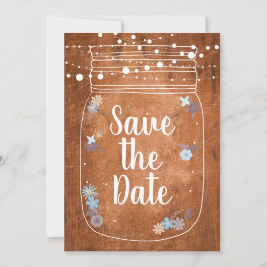 Rustikale Mason Jar String Lights Save the Date (Vorderseite)