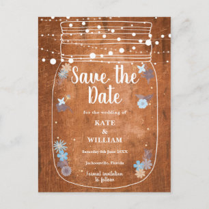 Rustikale Mason Jar String Lights Save the Date Ankündigungspostkarte