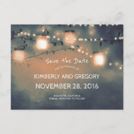 Rustikale Mason Jar String Lights Save the Date Ankündigungspostkarte