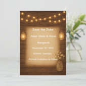 Rustikale Mason Jar String Lights Save the Date Ca (Stehend Vorderseite)