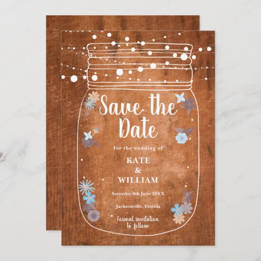 Rustikale Mason Jar String Lights Save the Date Einladung (Vorne/Hinten)