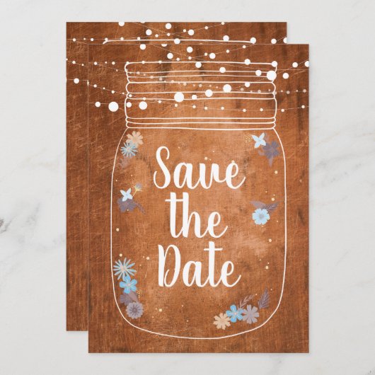 Rustikale Mason Jar String Lights Save the Date Einladung (Vorne/Hinten)