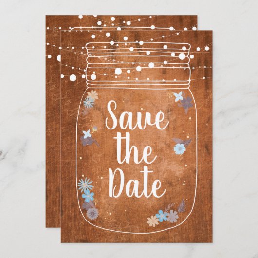 Rustikale Mason Jar String Lights Save the Date Einladung (Vorne/Hinten)