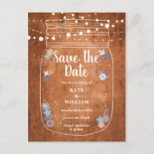 Rustikale Mason Jar String Lights Save the Date Einladungspostkarte (Vorderseite)