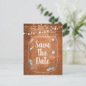 Rustikale Mason Jar String Lights Save the Date Einladungspostkarte (Stehend Vorderseite)