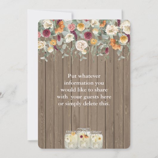 Rustikale Mason Jar String Lights Wasserfarben Blu Einladung (Rückseite)