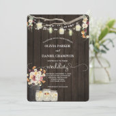 Rustikale Mason Jar String Lights Wasserfarben Blu Einladung (Stehend Vorderseite)