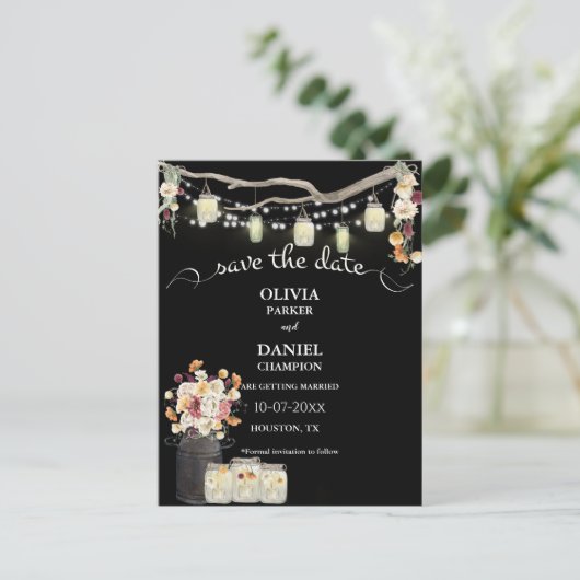 Rustikale Mason Jar String Lights Wasserfarben Blu Postkarte (Stehend Vorderseite)