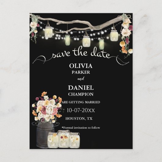 Rustikale Mason Jar String Lights Wasserfarben Blu Postkarte (Vorderseite)