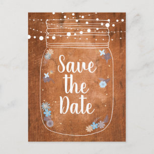 Rustikale Mason Jar Stringlichter Save the Date Einladungspostkarte