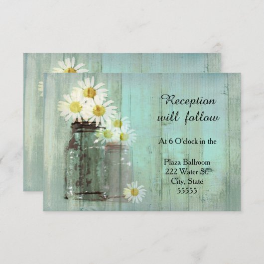 Rustikale Mason Jar und Daisy Wedding Reception Ca Einladung (Vorne/Hinten)