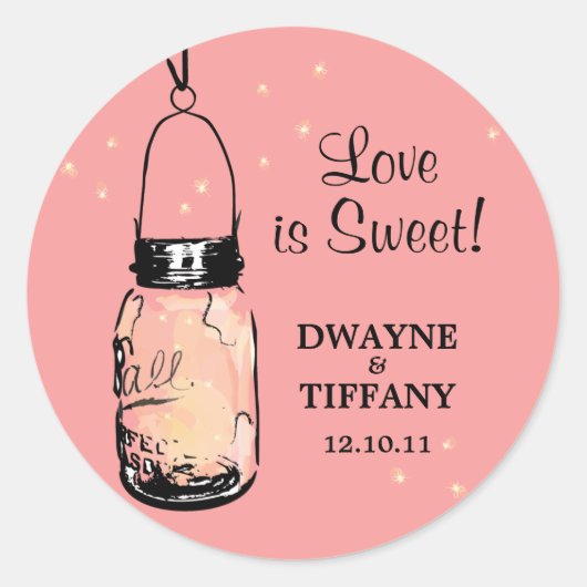 Rustikale Mason Jar und Fireflies Runder Aufkleber (Vorderseite)