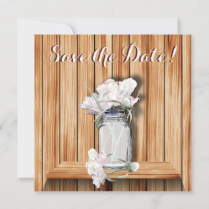 Rustikale Mason Jar und rosa Peonies Save The Date