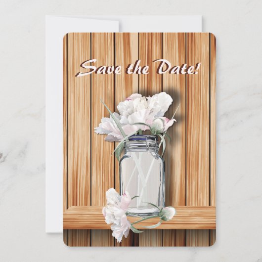 Rustikale Mason Jar und rosa Peonies Save The Date (Vorderseite)