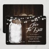 Rustikale Mason Jar Wood String Lights Hochzeit Save The Date (Vorne/Hinten)