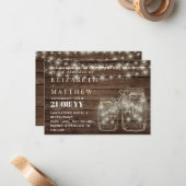 Rustikale Mason Jars Lights Hochzeit lädt mit Env Mitteilungskarte (Vorderseite/Rückseite Beispiel)