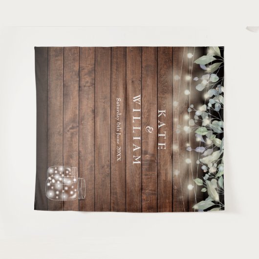 Rustikale Mason Jars String Lights Foto Hintergrun Wandteppich (Vorderseite (Horizontal))