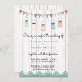 Rustikale Mason Jars String Lights on Wood Wedding Einladung (Vorne/Hinten)