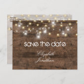 Rustikale Mason Jars und String Lights Save the Da Ankündigungspostkarte (Vorne/Hinten)
