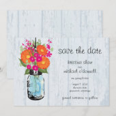 Rustikale Mason-Krug-Gerbera-Save-the-Date Save The Date (Vorne/Hinten)