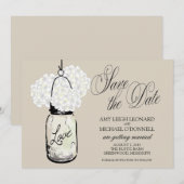 Rustikale Mason-Krug-Hydrangea-Save-the-Date Einladung (Vorne/Hinten)
