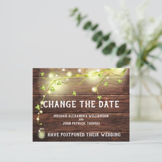 Rustikale Mason-String-Lichter ändern das Datum Postkarte (Stehend Vorderseite)