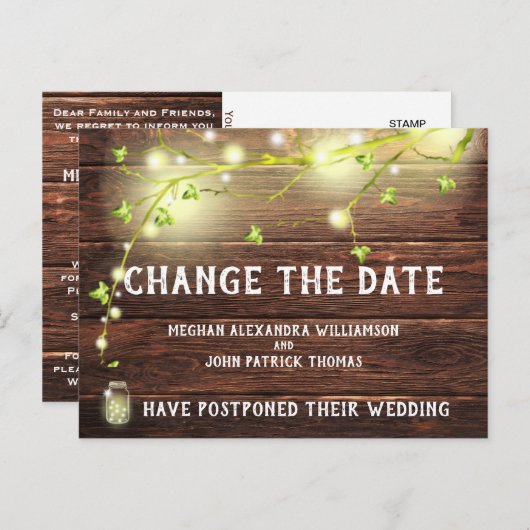 Rustikale Mason-String-Lichter ändern das Datum Postkarte (Vorne/Hinten)