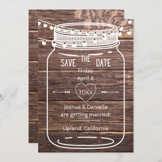 Rustikale Mason String Lights Jar Save the Date Ca (Vorne/Hinten)