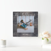 Rustikale Maßgeschneidert Ihr Foto Holzschnitzel Quadratische Wanduhr (Zuhause)