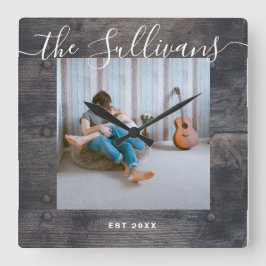Rustikale Maßgeschneidert Ihr Foto Holzschnitzel Quadratische Wanduhr