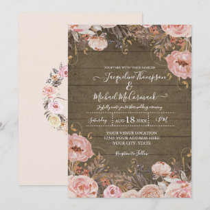 Rustikale, matte Rosa Rose Einladung