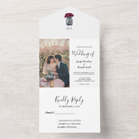 Rustikale Maurerjar mit Monogramm Foto Hochzeit All In One Einladung (Innen Boden)